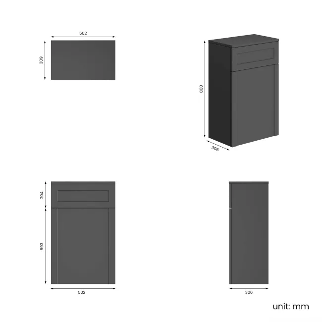 Capri Slate Grey Back To Wall Toilet Unit 500mm