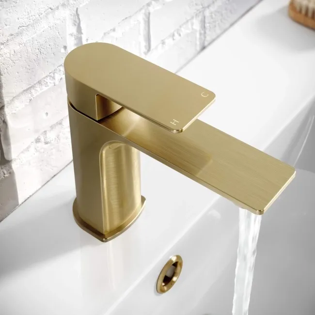 Lune Brushed Brass Basin & Shower Bath Mixer Tap Set