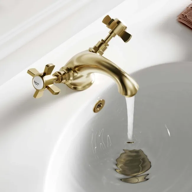 Nene Traditional Brushed Brass Basin & Bath Mixer Tap Set