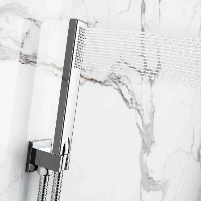Galway Premium Ceiling Chrome Square Thermostatic Set - 400mm Head, Hand Shower & Jets