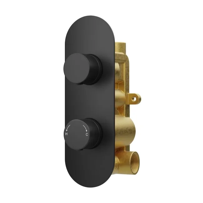 Ballina Premium Ceiling Matt Black Round Thermostatic Shower Set - 300mm Head