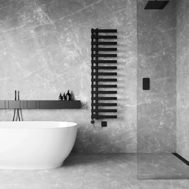 Palermo Electric Matt Black Designer Heated Towel Rail 1600x450mm