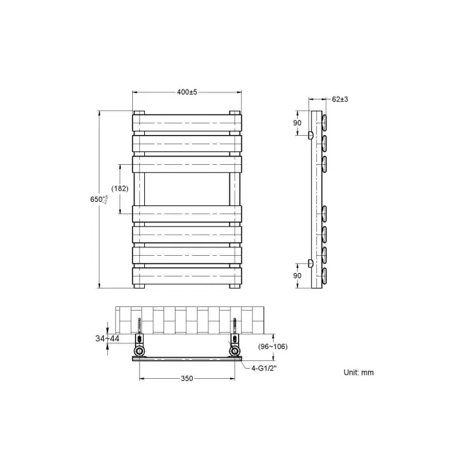 Santorini Electric Matt Black Flat Panel Heated Towel Rail 650x400mm