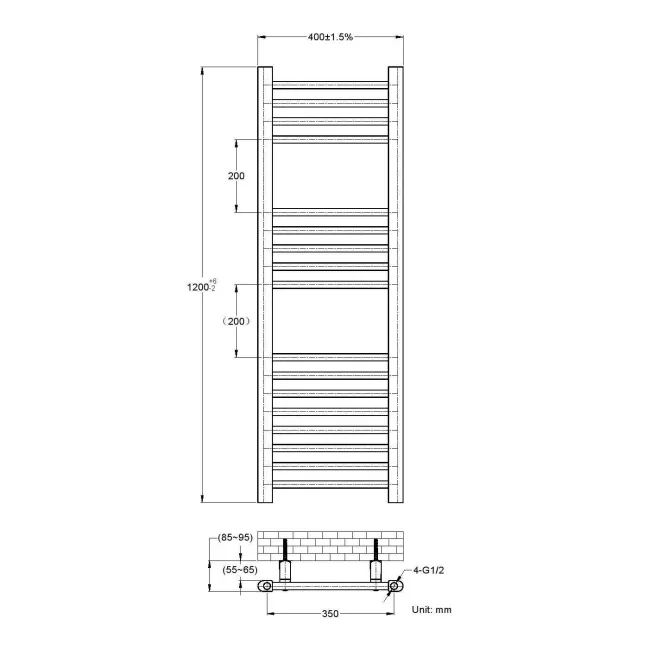 Barcelona Electric Anthracite Straight Heated Towel Rail 1200x400mm