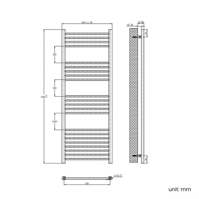 Barcelona Electric Brushed Brass Straight Heated Towel Rail 1600x600mm