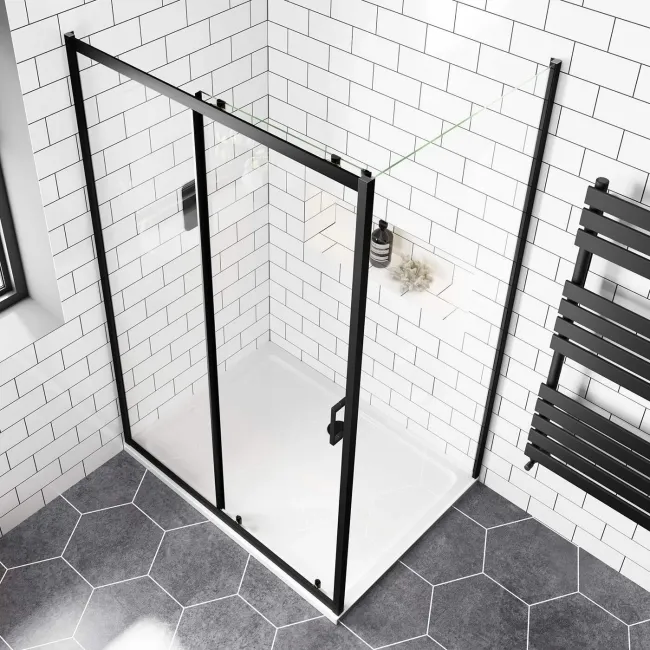 London Matt Black 6mm Sliding Shower Enclosure 1200x900mm