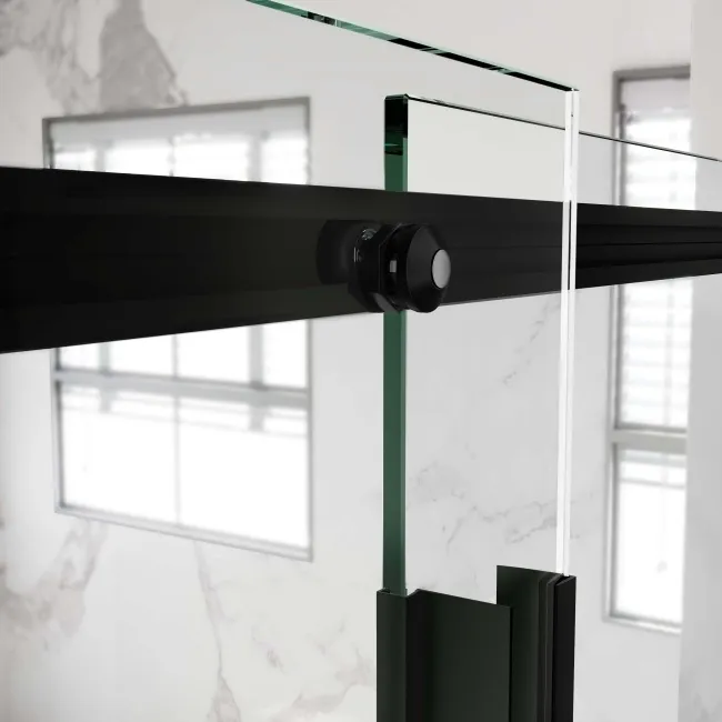 Stockholm Matt Black Easy Clean 8mm Frameless Sliding Shower Enclosure 1400x800mm