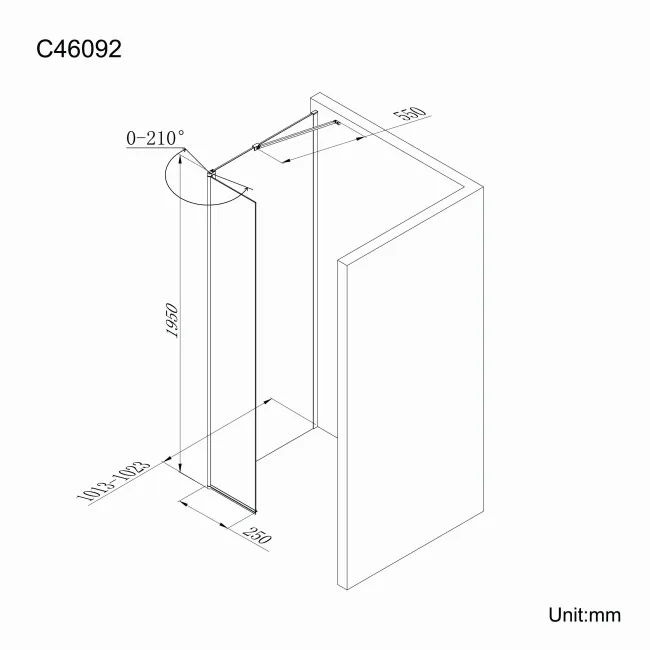 Copenhagen Easy Clean 8mm Wet Room Shower Glass Panel 1000mm & 250mm Pivotal Return Panel