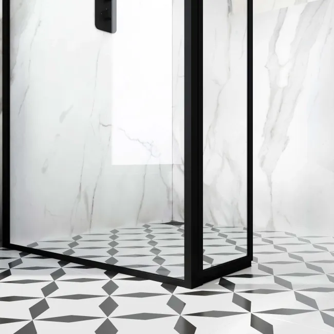 Munich Matt Black Framed 8mm Wet Room Shower Glass 700mm & 250mm Pivotal Return Panel