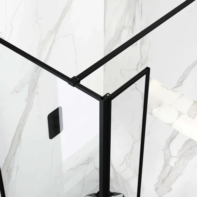 Munich Matt Black Framed 8mm Wet Room Shower Glass 800mm & 250mm Pivotal Return Panel