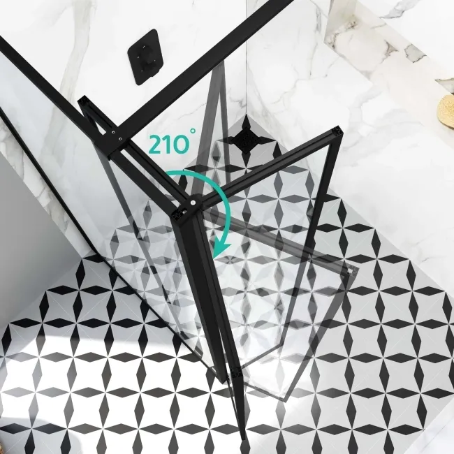 Munich Matt Black Framed 8mm Wet Room Shower Glass 1200mm & 250mm Pivotal Return Panel