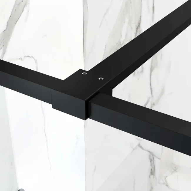 Munich Matt Black Grid 8mm Wet Room Shower Glass 1100mm & 250mm Pivotal Return Panel