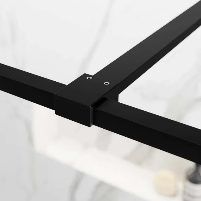 Munich Matt Black Grid 8mm Walk In Shower Enclosure 1100mm & 900mm Glass with Pivotal Return Panel