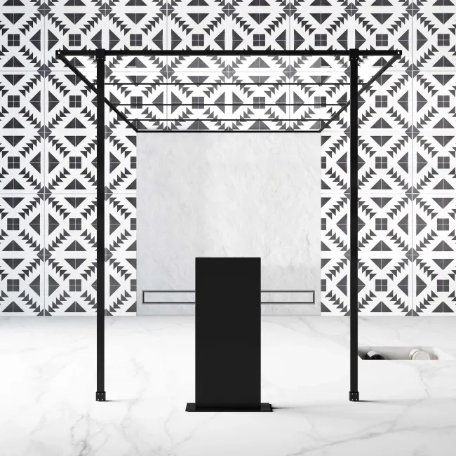 Munich Matt Black Grid 8mm Walk Through Wet Room Shower Glass Panel 1100mm