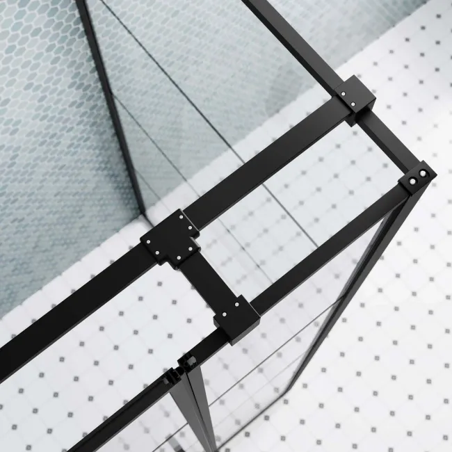 Toulon Matt Black Grid Easy Clean 6mm Pivot Shower Enclosure 1200x700mm