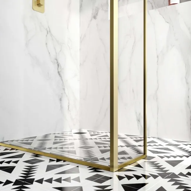 Munich Brushed Brass Framed 8mm Wet Room Shower Glass 1200mm & 250mm Return Panel