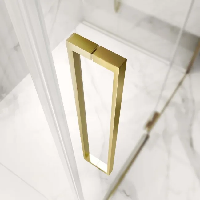 Helsinki Brushed Brass Premium Easy Clean 8mm Hinged Shower Enclosure 1100x800mm