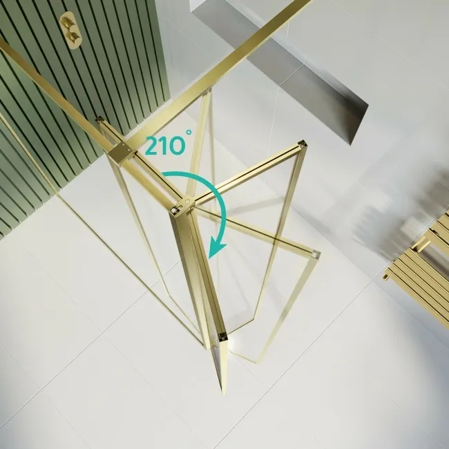 Munich Brushed Brass Framed 8mm Wet Room Shower Glass 900mm & 250mm Pivotal Return Panel