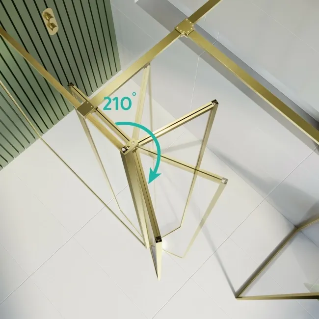Munich Brushed Brass Framed 8mm Walk In Shower Enclosure 900mm & 900mm Glass with Return Panel