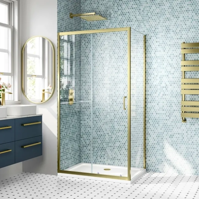 London Brushed Brass 6mm Sliding Shower Enclosure 1000x800mm