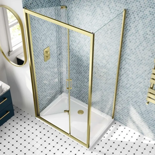 London Brushed Brass 6mm Bifold Shower Enclosure 1000x760mm