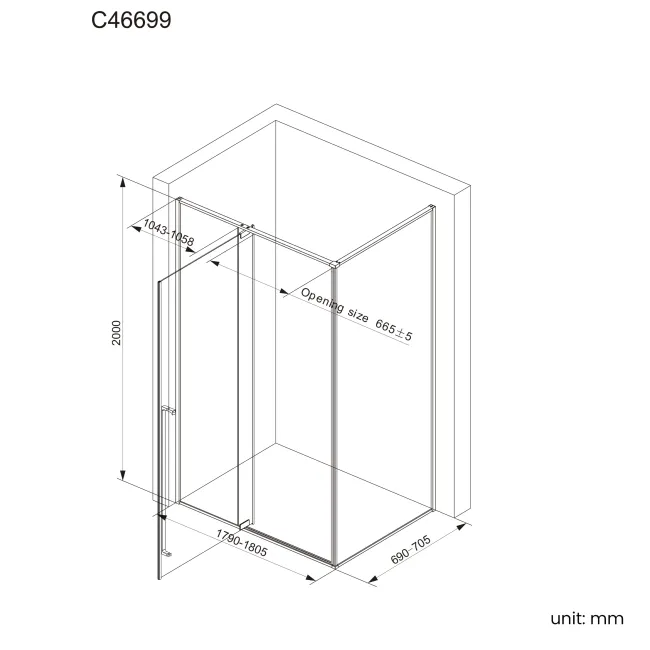 Cologne Brushed Copper Easy Clean 8mm Hinged Shower Enclosure 1800x700mm
