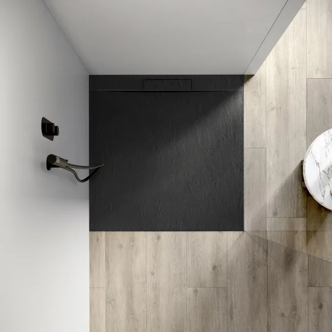 Tokyo Square Matt Black Slate Texture Stone Shower Tray 800x800mm
