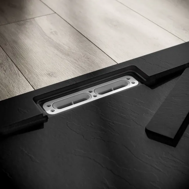 Tokyo Square Matt Black Slate Texture Stone Shower Tray 800x800mm
