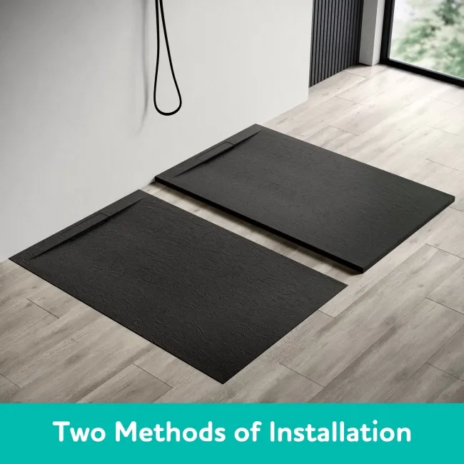 Tokyo Square Matt Black Slate Texture Stone Shower Tray 800x800mm
