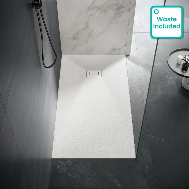 Berlin Rectangular Matt White Slate Effect SMC Composite Shower Tray 1700x800mm