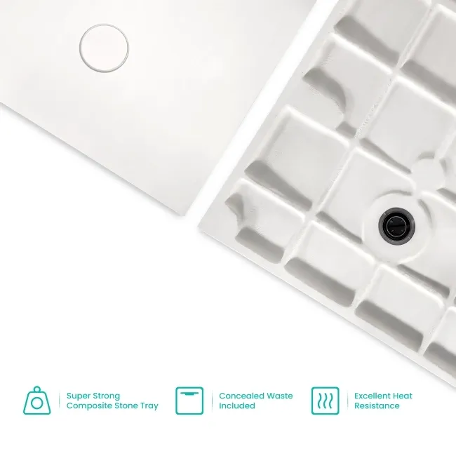 Seoul Low Profile Square Matt White Stone Shower Tray 800x800mm