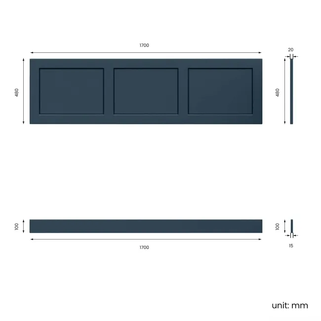 Traditional Navy Blue Wooden Bath Panel Pack 1700x680mm