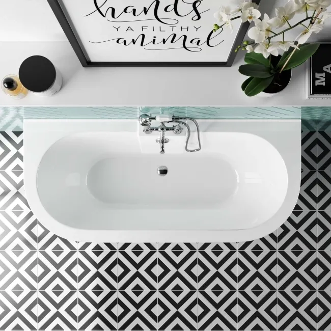 Harrow 1700mm Back To Wall Roll Top Bath - Black Claw Feet