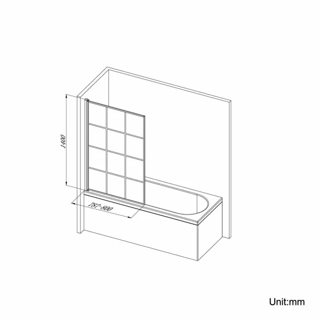 Hereford Square Shower Bath 1500x700 & 6mm Easy Clean Matt Black Grid Bath Screen