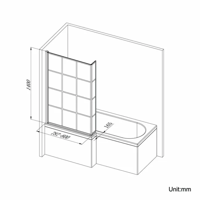 L Shaped 1500 Shower Bath & 6mm Easy Clean Matt Black Grid Bath Screen - Left Handed