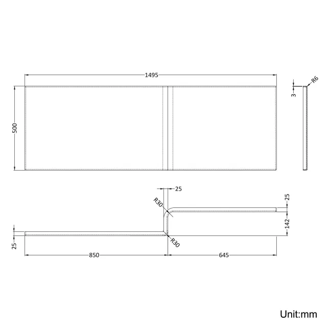 L Shaped 1500 Shower Bath with Front Panel & 6mm Easy Clean Matt Black Grid Bath Screen - Right Handed