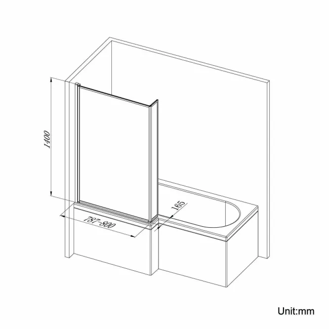 L Shaped 1500 Shower Bath with Front Panel & 6mm Easy Clean Matt Black Framed Bath Screen - Left Handed
