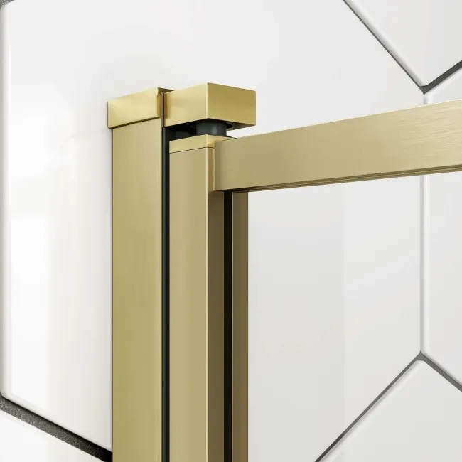 Stafford 1500x700 Round Shower Bath & 6mm Easy Clean Brushed Brass Framed Bath Screen