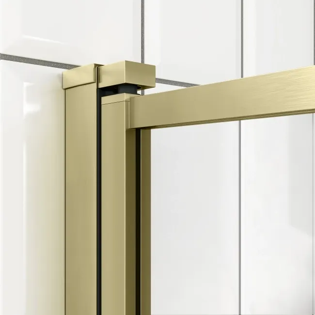 L Shaped 1600 Shower Bath & 6mm Easy Clean Brushed Brass Bath Screen - Left Handed