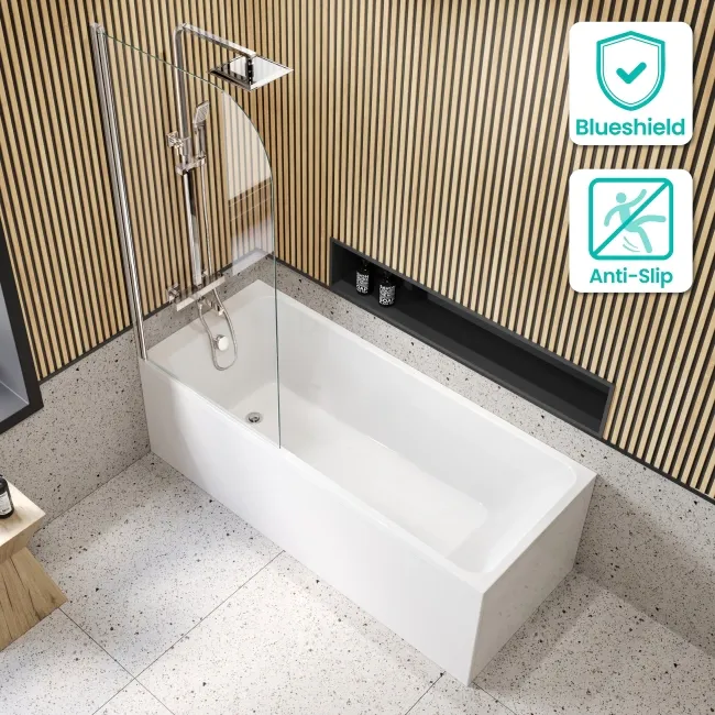 Witney 1700x700 Square Shower Bath & 6mm Easy Clean Chrome Bath Screen