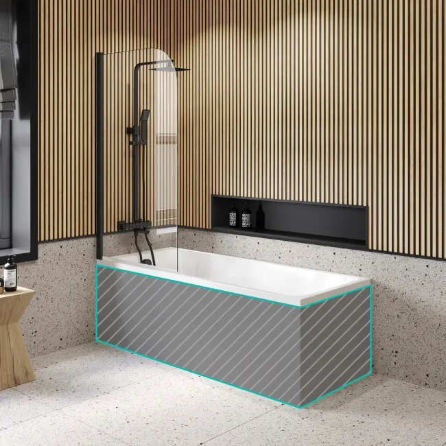 Witney 1700x700 Square Shower Bath & 6mm Easy Clean Matt Black Bath Screen