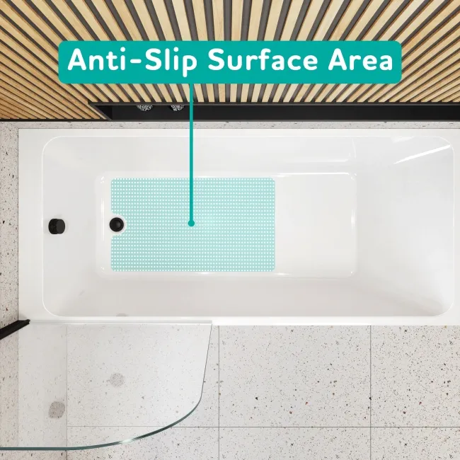 Witney 1700x700 Square Shower Bath & 6mm Easy Clean Matt Black Bath Screen