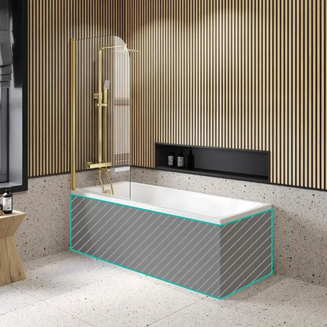 Witney 1700x700 Square Shower Bath & 6mm Easy Clean Brushed Brass Bath Screen