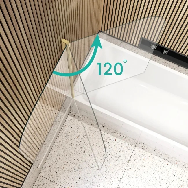 Witney 1700x700 Square Shower Bath & 6mm Easy Clean Brushed Brass Bath Screen