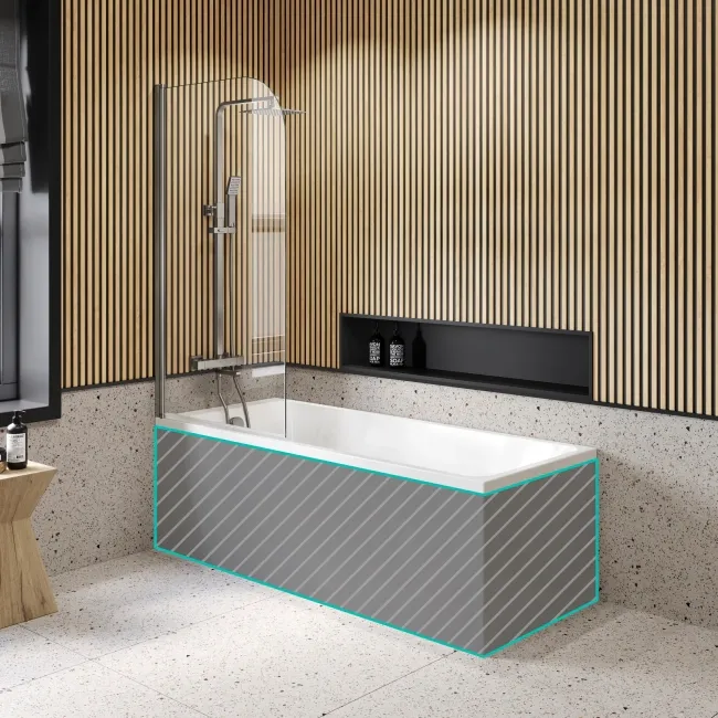Witney 1700x700 Square Shower Bath & 6mm Easy Clean Brushed Gunmetal Bath Screen