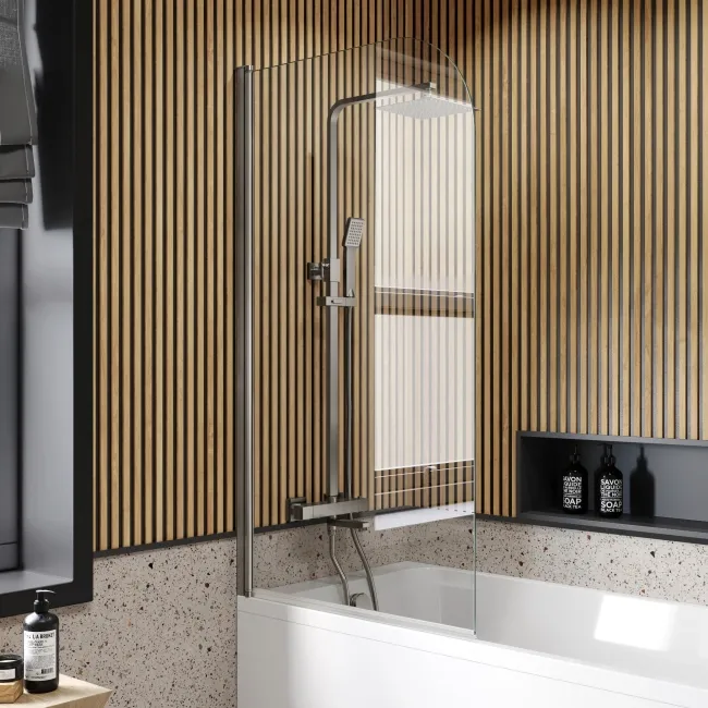 Witney 1700x700 Square Shower Bath & 6mm Easy Clean Brushed Gunmetal Bath Screen