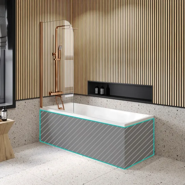 Witney 1700x700 Square Shower Bath & 6mm Easy Clean Brushed Copper Bath Screen