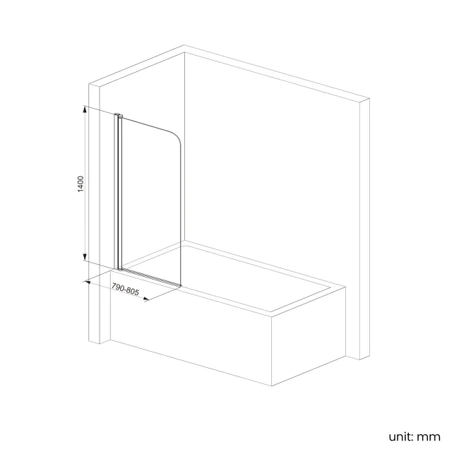Antigua 1700x750 Keyhole Shower Bath & 6mm Easy Clean Matt Black Bath Screen