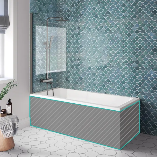 Antigua 1700x750 Keyhole Shower Bath & 6mm Easy Clean Brushed Gunmetal Bath Screen