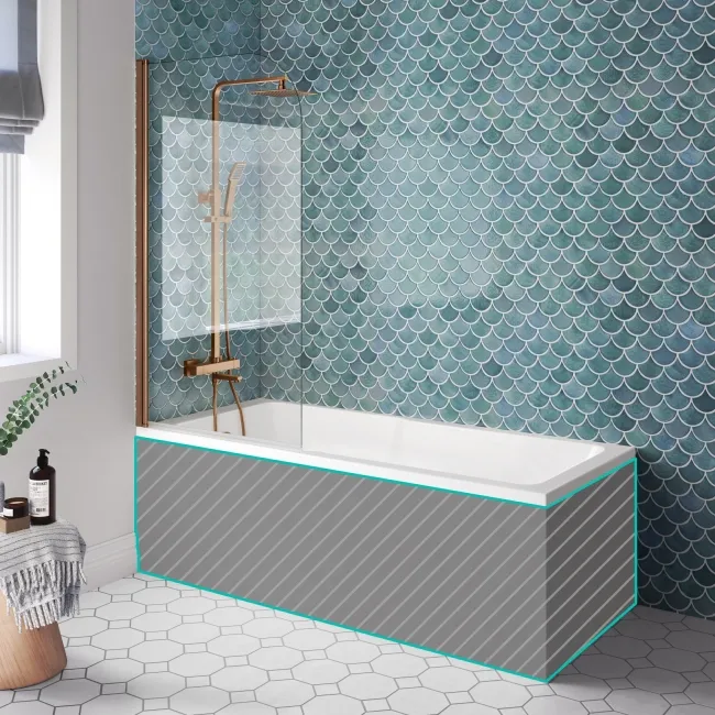 Antigua 1700x750 Keyhole Shower Bath & 6mm Easy Clean Brushed Copper Bath Screen